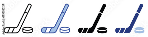 Ice hockey stick and puck vector icons for sports applications and game interface designs
