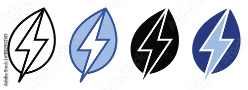 Green energy leaf and lightning bolt icon for sustainable power and ecofriendly technology solutions