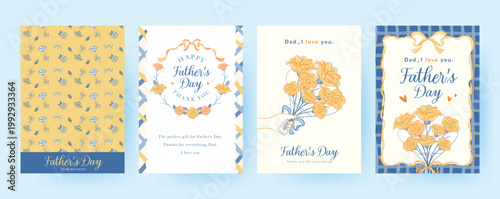 父の日の縦長ナチュラルフレーム_お父さんへの感謝カード等に_リボンや手渡しのバラの花束