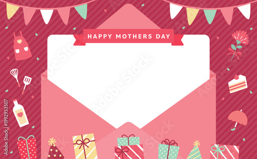 母の日の手紙・メッセージカード型の背景フレーム_ギフトバナーやプレゼント・母の日アイテム素材_余白あり