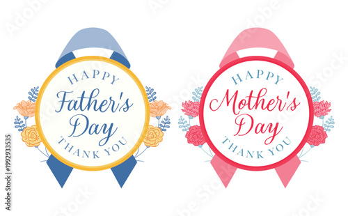 父の日母の日の花の円形シールリボン風飾りセット素材__広告フレームや販促物制作などに便利