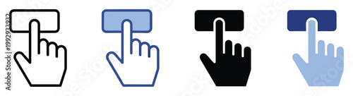 Hand cursor pushing a button icon for user interface interactive elements and application selections