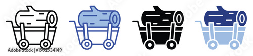 Industrial log on a mining cart icon representing timber hauling and raw material transport visuals