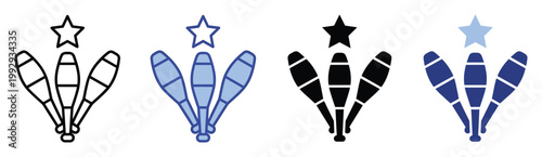 Juggling clubs with star icon symbolizing talent and entertainment perfect for sports apps or performance graphics