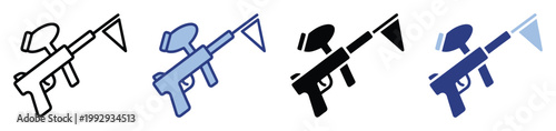 Paintball gun icon with flag, symbolizing extreme sport, game, and outdoor recreation, perfect for modern gaming applications and adventure activity promotions