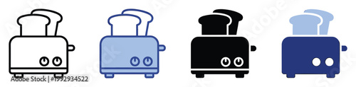 Toaster kitchen appliance with bread slices for breakfast menu graphics and modern cooking equipment icons