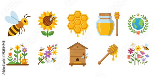 Beekeeping and Honey Production Vector Icon Set