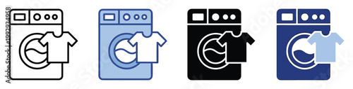 Washing machine and tshirt icon set for laundry service application or household chore illustration