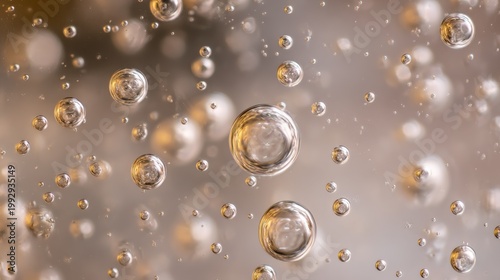 Golden champagne bubbles in liquid, macro abstract of sparkling water spheres, elegant effervescent texture for luxury beverage branding and celebration