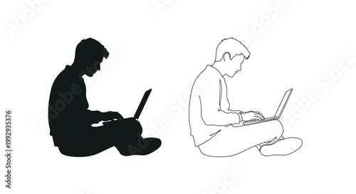 Two figures using laptops in a seated relaxed posture