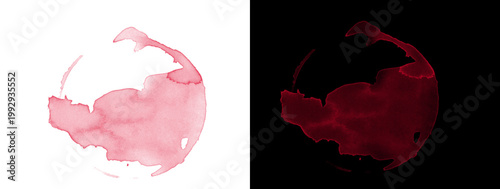 Konstfotografi Light Pink Ink Splash Blob with Soft Drip Shadow and Outline Ring on White and B