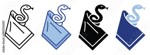 Snake emerging from a folded cloth, a symbolic icon representing magic, surprise, or trickery for graphic applications.