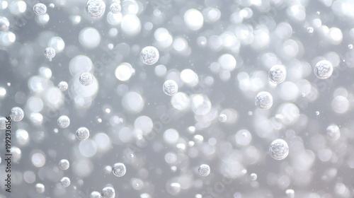 Effervescent water bubbles on light gray background, macro liquid texture with oxygen droplets, clean carbonated beverage surface for wellness and skincare