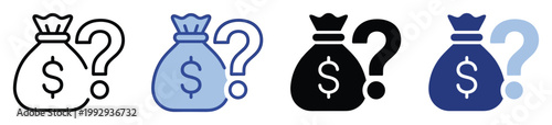 Money bag with question mark icon symbolizing financial inquiries or unknown costs for business applications