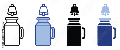 Fresh milk delivery graphic set featuring a classic bell and milk can, suitable for dairy farming and beverage product branding