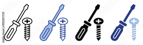 Simple screwdriver and Phillips head screw icons for repair maintenance and home improvement projects