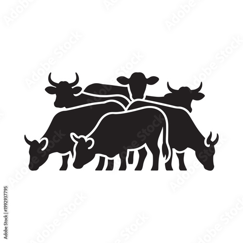 A black silhouette depicts a herd of grazing cattle together