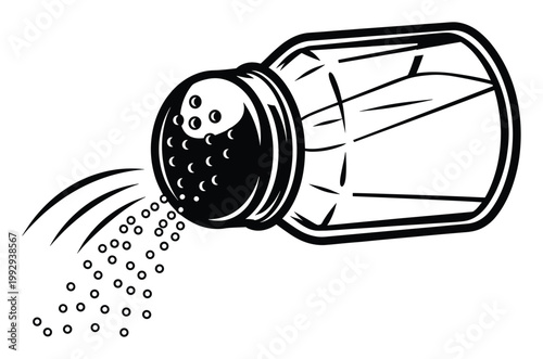 Graphic salt shaker pouring granular seasoning for culinary preparations and restaurant menu designs