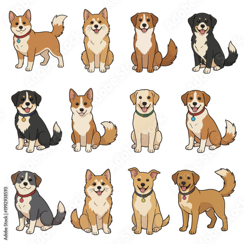 Collection of Cute Cartoon Dogs Vector Illustration, Isolated Transparent Background for Pet Design and App Interface