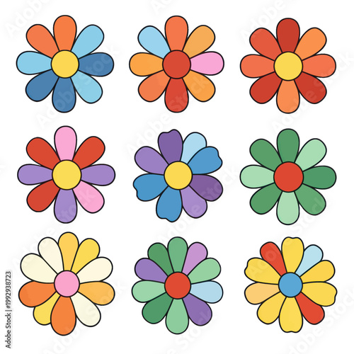 Colorful Flower Icons Set, Isolated Vector Illustration for Web Design and App Interface with Transparent Background