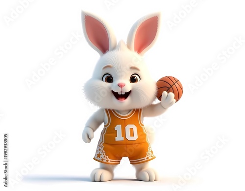 Cute Rabbit Basketball Player Holding a Ball