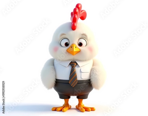 Cute Young Chicken Character in Office Wear with Striped Tie