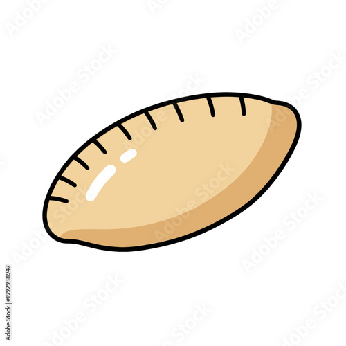 Golden Baked Empanada Vector Illustration, Isolated Food Icon with Crimped Edge and White Filling for Restaurant Menu or Culinary Design