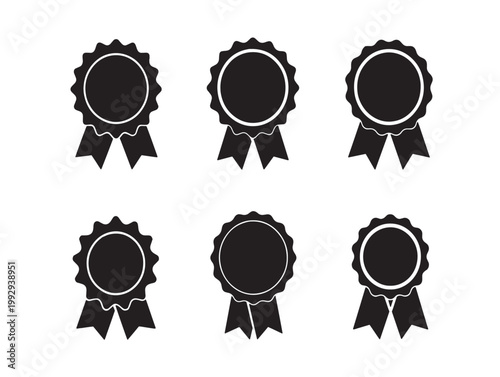 Six minimalist green and black ribbon badges, modern vector illustration