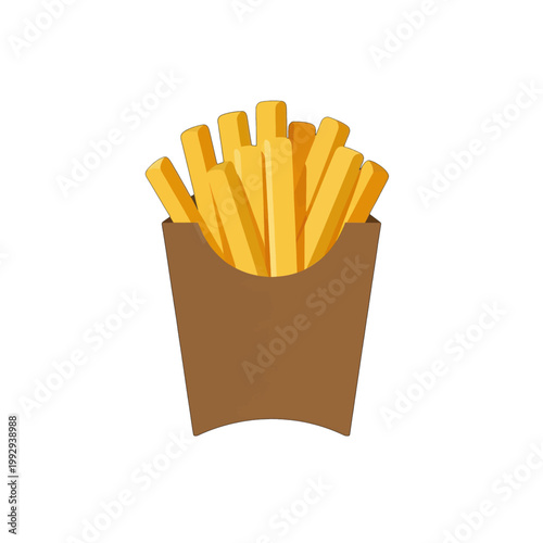 Golden French Fries in Paper Basket Vector Icon, Isolated Transparent Background for Food Menu and Fast Casual Restaurant Design