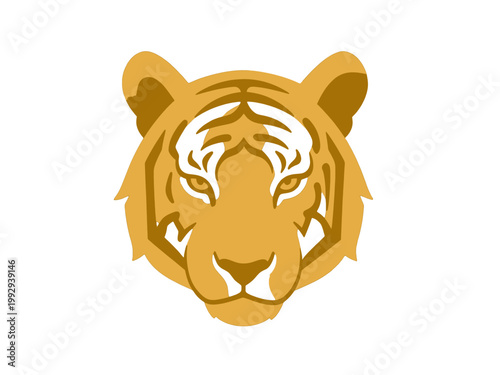 Golden Tiger Head Icon, Isolated Vector Illustration with Black Stripes for Wildlife or Strength Branding