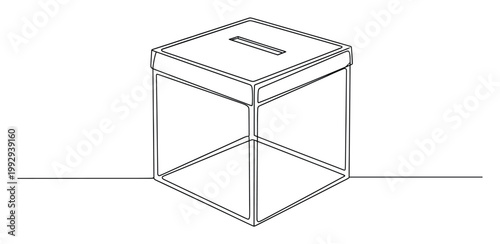 Continuous line drawing of an election ballot box representing voting and democratic processes for civic applications