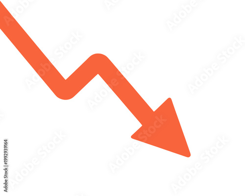 Orange Downward Arrow Vector Icon, Isolated Transparent Background Symbol for Decline Trend or Decrease Indicator