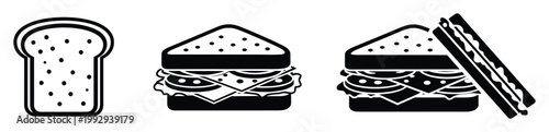Food icons illustrating bread and layered sandwiches, ideal for menu boards or recipe application.
