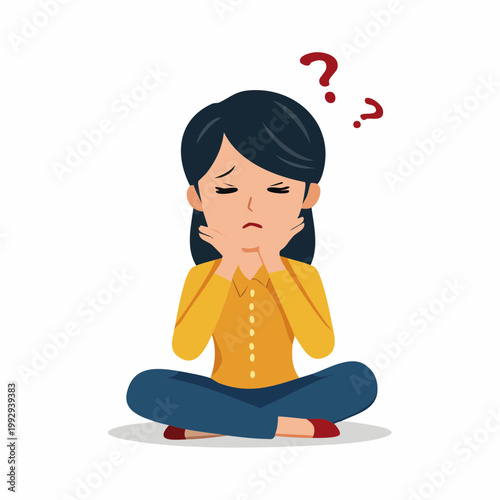 Woman with Question Marks, Expressing Confusion and Doubt