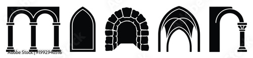 Collection of diverse architectural arches and archways for building historical designs or decorative elements in various projects