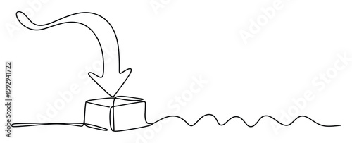 Abstract one line arrow pointing to a cubic structure, perfect for depicting data entry, workflow, or instructional diagrams.