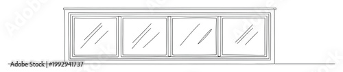 Hand drawn outline of a long four panel sliding glass window or display case for architectural concepts
