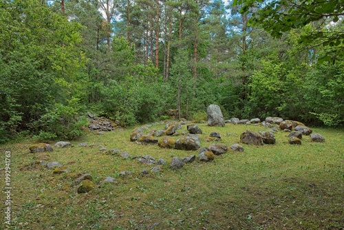 Mäla kalmed (Mäla burial site), an ancient archaeological site located in the village of Mäla on the Estonian island of Muhu, Estonia, Europe.