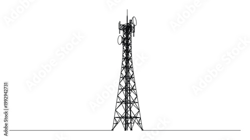 Simple line drawing of a cell tower with antennas, showcasing modern wireless network infrastructure