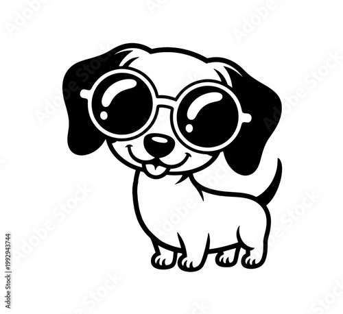 A dachshund dog wearing black glasses