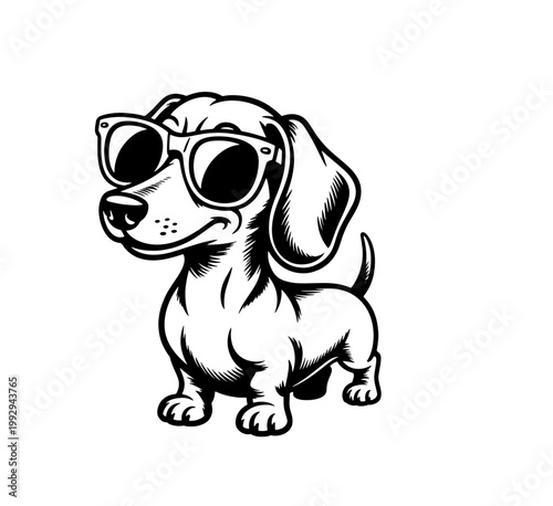 A dachshund dog wearing black glasses