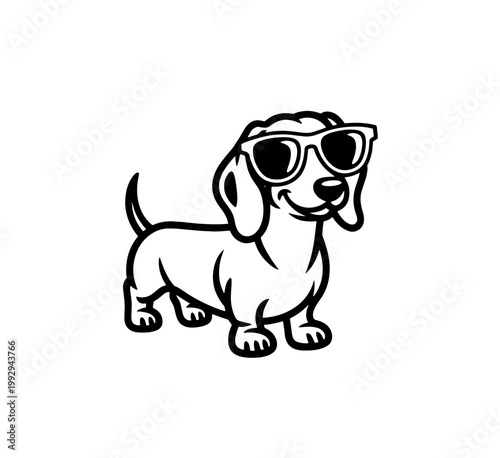 A dachshund dog wearing black glasses