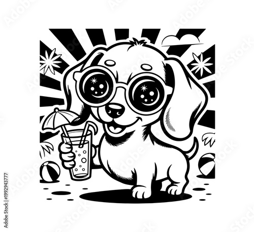 A dachshund dog wearing black glasses