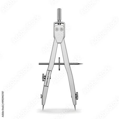 Precision Metallic Drawing Compass Tool for Drafting and Geometry Isolated on White Background