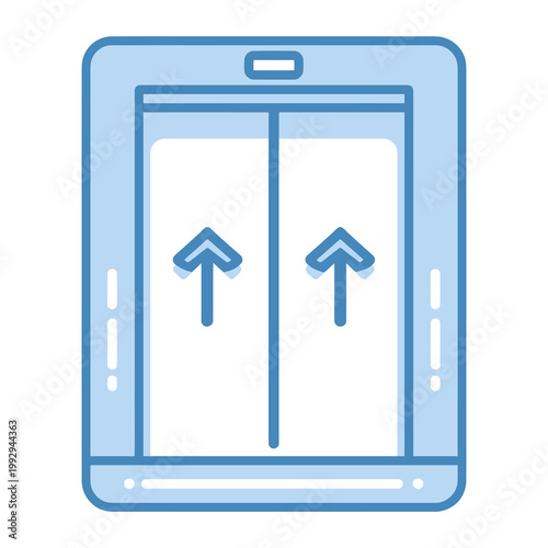 Line style elevator door icon with upward arrows, representing lift movement, building navigation, and accessibility concepts in modern interfaces.