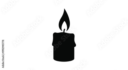 A simple black silhouette of a burning candle with a flickering flame