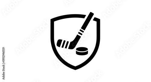Hockey shield logo with puck.