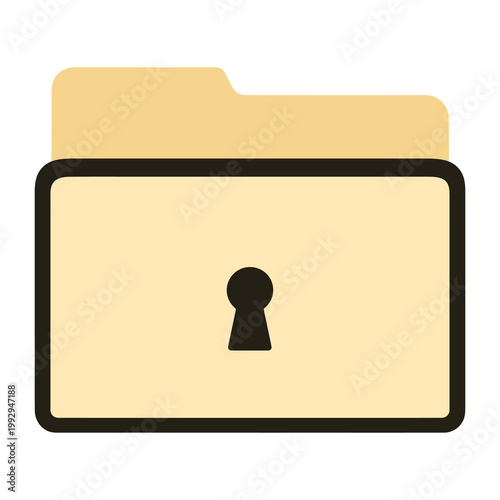 Flat minimal folder with keyhole symbolizing restricted access, cybersecurity, and secure file management in digital environments.