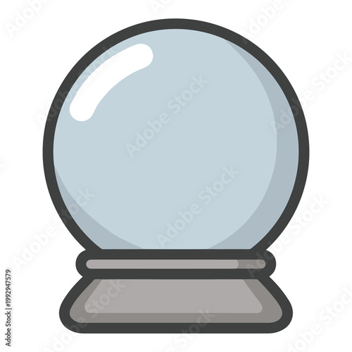Flat crystal ball icon with stand, representing fortune telling, mysticism, and simple symbolic design for digital interfaces.