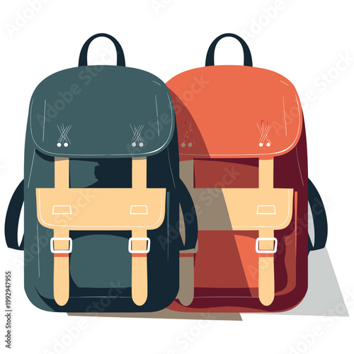 Minimal classic backpacks with flap design, suitable for school, travel, and everyday carrying needs in modern flat style.